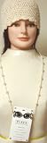 Hand Crocheted Ivory Chenille and Gimp Tweed Skull Cap Offered in Combination with White Pearl Eye Glass Holder Necklace
