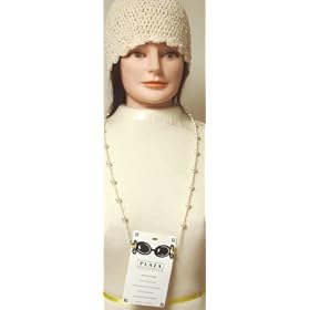Hand Crocheted Ivory Chenille and Gimp Tweed Skull Cap Offered in Combination with White Pearl Eye...