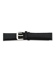 19mm Short Black Smooth Lthr Silver-tone Buckle Watch Band