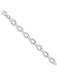 14k White Gold 7in Diamond-Cut Satin Polished Fancy Bracelet