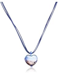 Sterling Silver Multicolor Murano Glass Textured Heart Pendant Necklace with Silk Cord, 19"