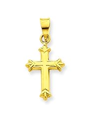 14K Yellow Gold Cross Charm Pendant Religious