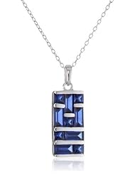 Sterling Silver Created Blue Sapphire Baguette Pendant Necklace, 18"