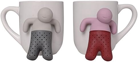 Tea Infuser Gift Set for Loose Leaf Herbal Tea, Cute Silicone Tea Strainer Couple for a Mug or Cup, Tea Steeper Gift Set for Couples, Valentine Day or Housewarming Gifts in a Set of 2, Grey and Pink
