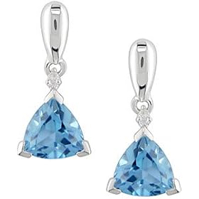 10k White Gold Trillion-cut Blue Topaz Earrings by Amour
