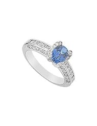 Sapphire and Diamond Ring 14K White Gold - 1.50 CT TGW