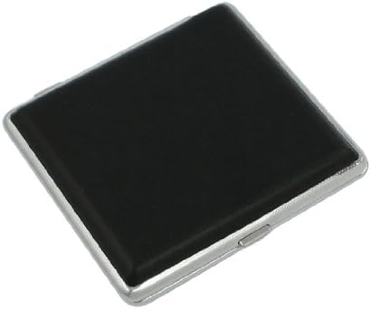 Black Press Button Faux Leather Metal Cigarette Case Holder
