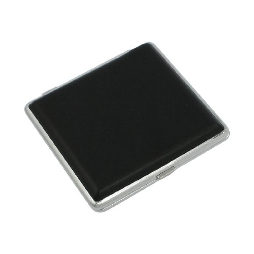 Black Press Button Faux Leather Metal Cigarette Case Holder