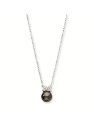 Sterling Silver CZ Cubic Zirconia Freshwater Black Pearl Necklace