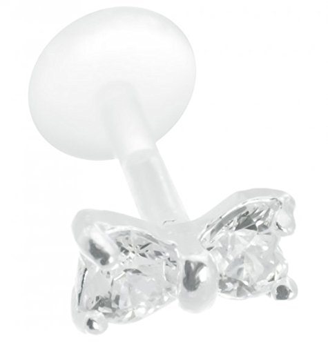 Bow Lip Ring BioPlastic Labret Stud 18g-16g-14g Bow Tie Tragus-Helix-Flat Back Cartilage Earring