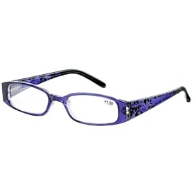 Sunoptic R11D Purple Patterned Arms Reading Glasses - Strength +2.50 Including Soft Pouch