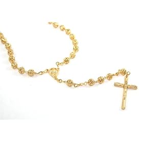 Gorgeous 24k Yellow Gold Layered Filigree Beaded Rosary Necklace