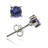 Sterling Silver Tanzanite cubic zirconia stone round stud Earrings