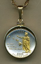 Hawaii Two Tone Plain Edge Statehood Quarter Pendant with 18" Rope Necklace