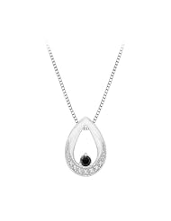 Center Blue, Black or Brown and White Diamond Fashion Pendant with Chain in 10K White Gold (0.12 cttw)