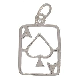 Sterling Silver Charm Ace Of Spades Card Poker Or Bridge 14mm