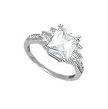 Sterling Silver Engagement Ring With Emerald Cut Cubic Zirconia in Semimount Setting