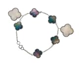 Sterling Silver Black and White Mother of Pearl Clover Bracelet