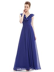 A-line V-neck Lace  Floor Length Natural   Waistline Chiffon Bridesmaid Dress  With Ruffles
