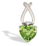 14K White Gold Genuine Heart Peridot and Diamond Pendant