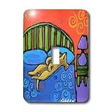 S. Fernleaf Designs Folk Art Paintings Dogs - 4 Houses With Dog Cute Pets Animals Original Folk Art Painting - Light Switch Covers - single toggle switch