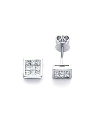 14k White Gold Invisible Princess Diamond Stud Earrings (G-H Color, I1 Clarity)