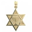 Star of David with Menora Yellow Gold Pendant - Jewish Religion Jewelry