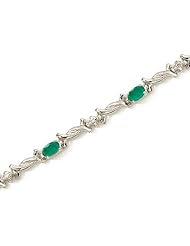 14K White Gold Oval Emerald and Diamond Bracelet