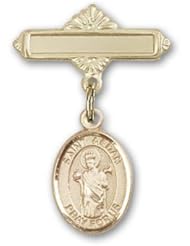 Gold Filled Baby Badge with St. Aedan of Ferns Charm and Polished Badge Pin