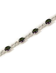 14K White Gold Oval Mystic Topaz and Diamond Bracelet