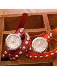 Fashionable Style Womens Quartz Watch Cow Leather Band With Big Round Rivets - BY ninetong