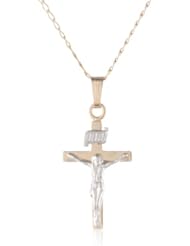 Childrens 14k Gold Filled Two Tone Crucifix Cross Pendant Necklace, 15"