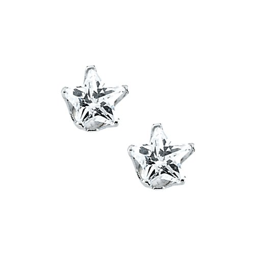Childrens Toyshop  Jewelry : 14K White Gold 4 MM Star Shaped Cubic Zirconia Children's Earring Studs