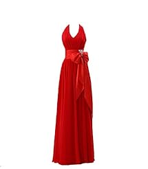 V-neck Empire   Waistline Floor Length Backless  Open-Back Chiffon Bridesmaid Dress/Wedding Party Dress  With Ruffles