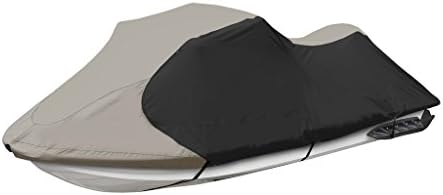 JetPro Trailerable Jet Ski Cover, Waterproof Marine Grade 600D Heavy Duty Polyester PWC Cover Gray/Black Color Fits from 116"-125" 2 Seater