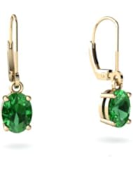 Created Emerald 14kt Yellow Gold Lever Back Earrings