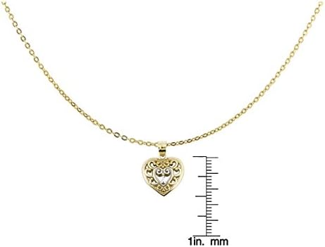 10k Two-tone Fashionable Gold Scroll Heart Charm with Chain Necklace