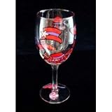 Red Hat Dazzle Design - Hand Painted - Wine Glass - 8 oz.