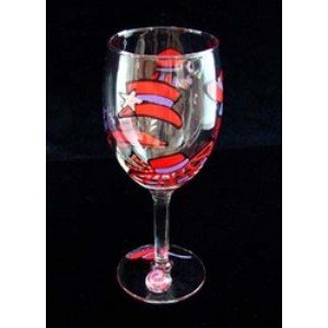 Red Hat Dazzle Design - Hand Painted - Wine Glass - 8 oz.