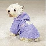 Dog Robe - Casual Canine Gingham / Terry-cloth Dog Bathrobe - Purple with Lamb on Back - X-Large (XL)