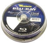 Traxdata Blu-Ray 25Gb 4x BD-R Blank Discs - White Inkjet Printable (10 Pack)