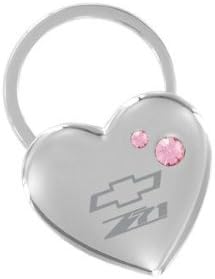 Chevrolet Z71 Heart Shape Keychain 2 Pink Crystals Key Chain
