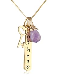 Sterling Silver with Yellow Gold Flashed "Mother", Key and Purple Crystal Charm Pendant Necklace, 18"