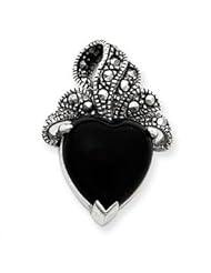 Sterling Silver Marcasite and Onyx Heart Pendant