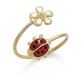 14k Enamel Ladybug Flower Toe Ring by JewelryWeb