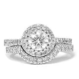 1.00 Ct Diamond Matching Engagement Wedding Ring Set 14K White Gold Pave Halo