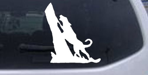 Coon Hunting Dog Barking up Tree Hunting And Fishing Car Window Wall Laptop Decal Sticker -- White 3.3in X 3in