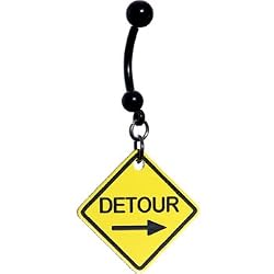 Yellow Detour Arrow Warning Sign Belly Ring