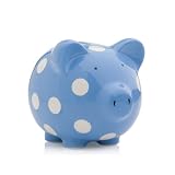 Elegant Baby Classic Pig Bank with White Polka Dots – Bright Blue