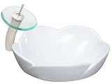 Ticor Lotus Vessel Porcelain Single Bowl Bathroom Sink and Brushed Nickel Waterfall Faucet